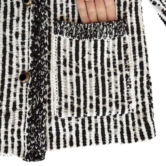 ZARA Structured Double breasted Knit Black, White Cardigan Jacket Oversized Sz S - Picture 7 of 16